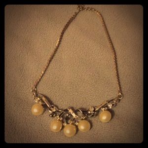 Faux Pearl and Rhinestone Necklace and Bracelet